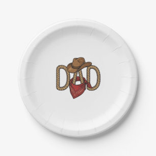 Cowboy Dad Rope Hat Bandana Vintage Engraving Desi Paper Plate