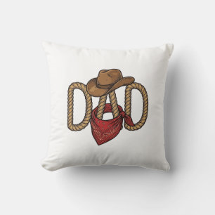 Cowboy Dad Rope Hat Bandana Vintage Engraving Desi Throw Pillow