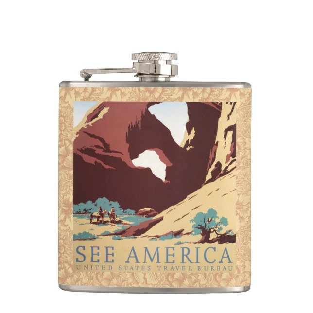 Cowboy Desert Vintage Western Horses  Hip Flask (Front)