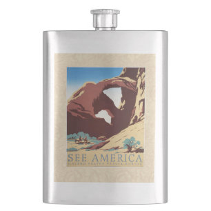 Cowboy Desert Vintage Western Horses  Hip Flask
