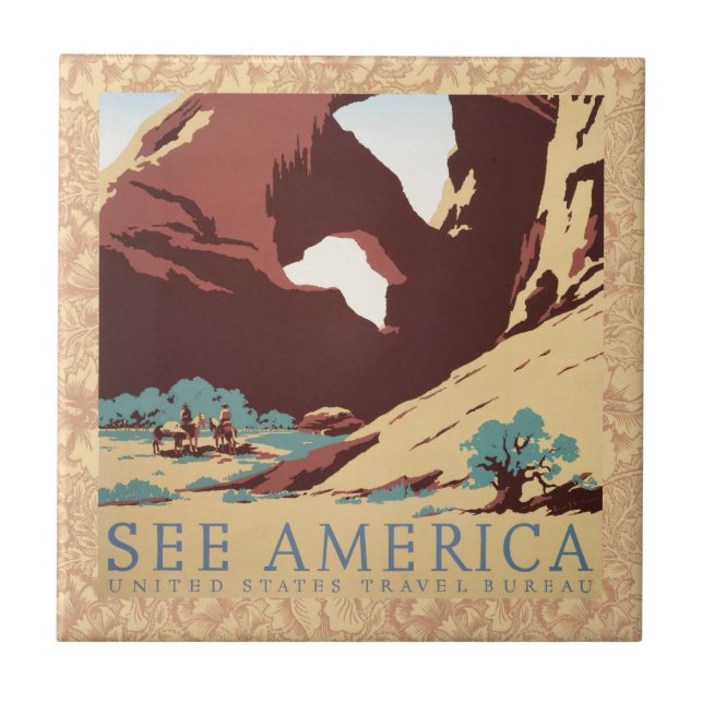 Cowboy Desert Vintage Western Horses  Tile (Front)