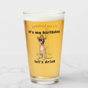 Cowboy Dog Birthday  Glass