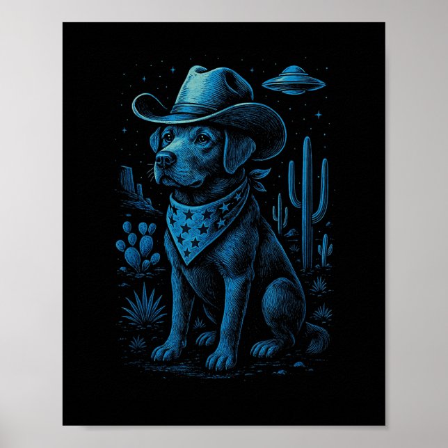 Cowboy Dog Labrador Retriever Alien Western Desert Poster (Front)