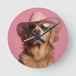 Cowboy Dog Wall Clock with Hat and Sunglasses - Hu