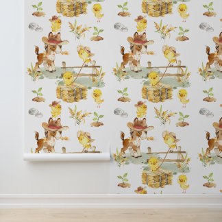 Cowboy Farm Animals Horse and Chicks Wallpaper