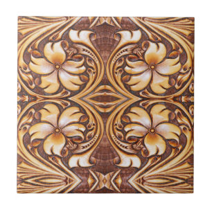 Cowboy Fashion Western Country Tooled Leather Tile