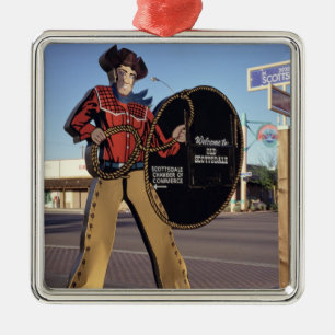 Cowboy figure sign welcoming tourists to Scottsdal Metal Ornament