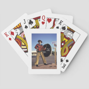Cowboy figure sign welcoming tourists to Scottsdal Playing Cards