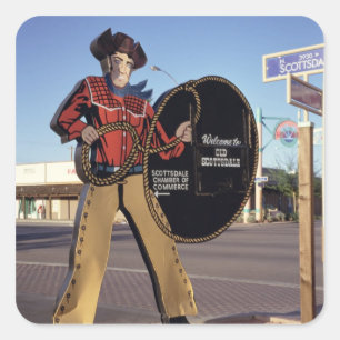 Cowboy figure sign welcoming tourists to Scottsdal Square Sticker