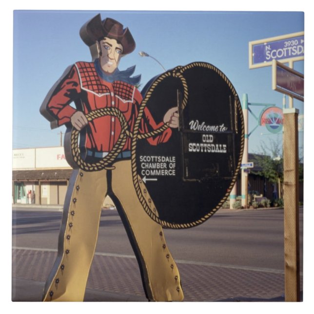Cowboy figure sign welcoming tourists to Scottsdal Tile (Front)