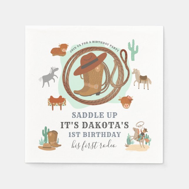 Cowboy First Birthday  Napkin (Front)