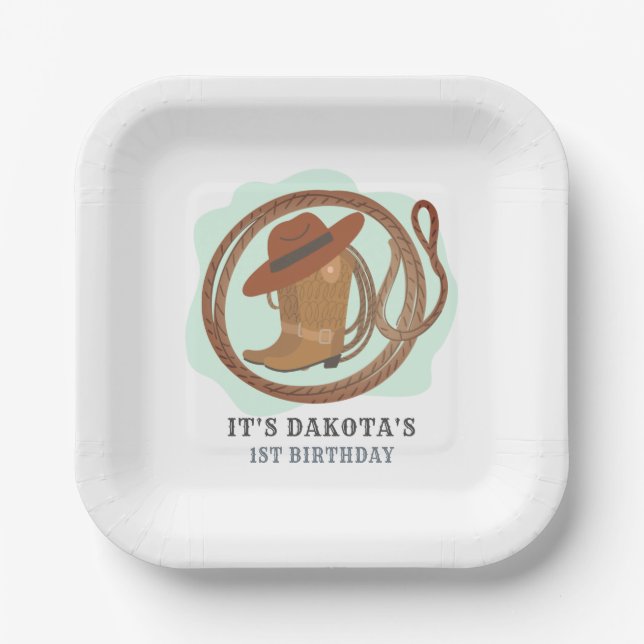 Cowboy First Birthday Party Paper Plate (Front)