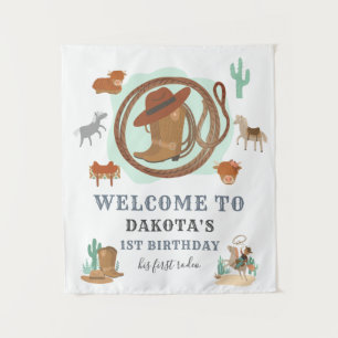 Cowboy First Birthday Party Welcome Tapestry