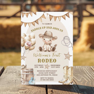 Cowboy First Rodeo Balloons Birthday Invitation