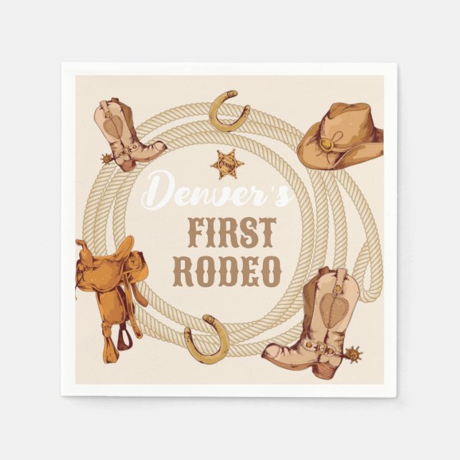 Cowboy First Rodeo Birthday Gender Neutral Napkin (Front)