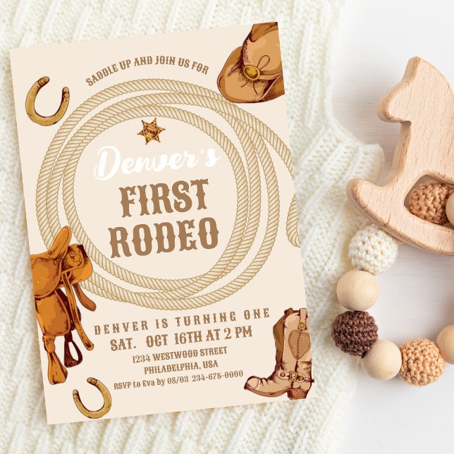 Cowboy First Rodeo Birthday Invite Gender Neutral (Creator Uploaded)