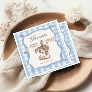 Cowboy First Rodeo Gingham Birthday Napkins
