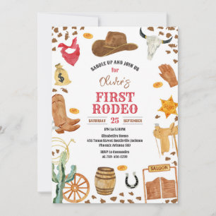 Cowboy First Rodeo Wild West 1st Birthday Invitation