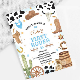Cowboy First Rodeo Wild West 1st Birthday Invitation
