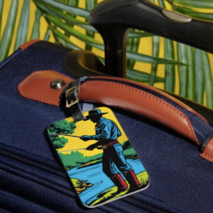 Cowboy Fisherman on Riverbank Luggage Tag