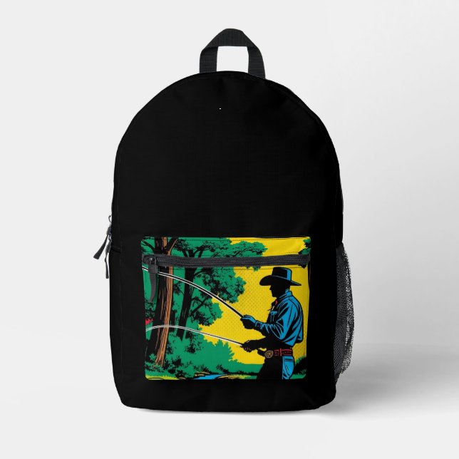 Cowboy Fisherman on Riverbank Printed Backpack (Front)