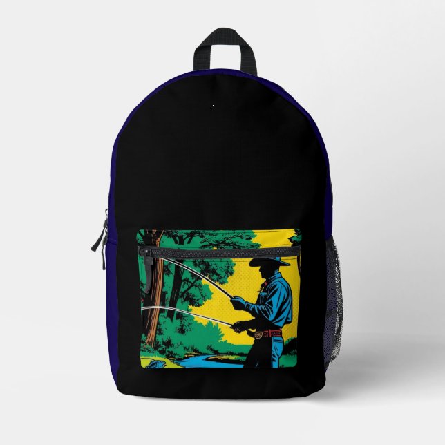 Cowboy Fisherman on Riverbank  Printed Backpack (Front)