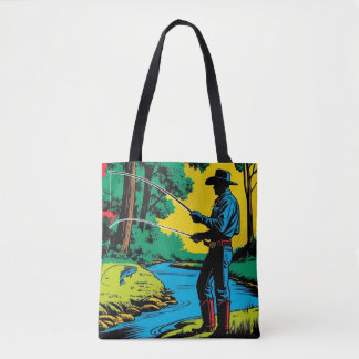 Cowboy Fisherman on Riverbank Tote Bag