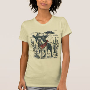 cowboy french bulldog vintage alien western T-Shirt