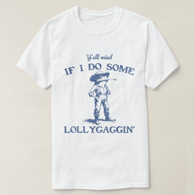Cowboy Frog Lollygaggin Funny Design T-Shirt (Design Front)