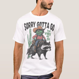Cowboy Frog Riding Raccoon The Vibes Are Off Weird T-Shirt
