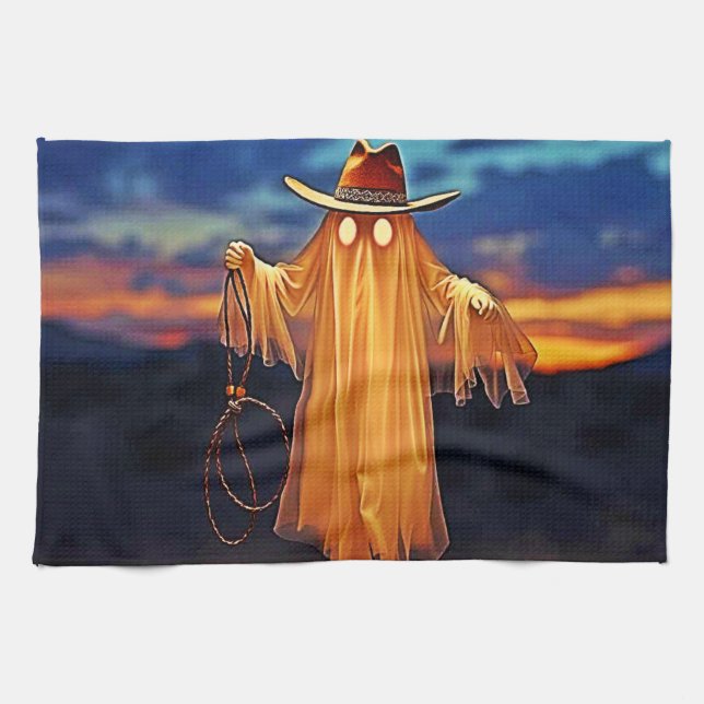 Cowboy Ghost at Sunset Design Kitchen Towel (Horizontal)