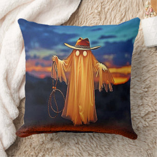 Cowboy Ghost at Sunset Design Throw Pillow