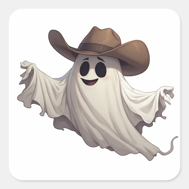Cowboy Ghost Character For Western Fun 👻 Square Sticker (Front)