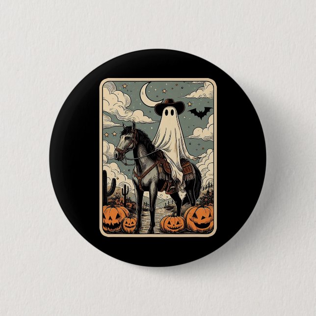 Cowboy Ghost Riding Horse Funny Tarot Card Hallowe 2 Inch Round Button (Front)