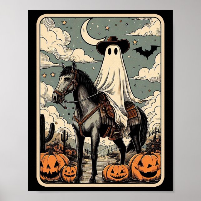 Cowboy Ghost Riding Horse Funny Tarot Card Hallowe Poster (Front)