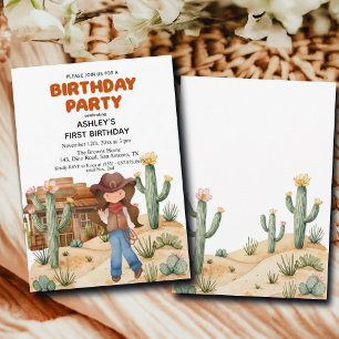 Cowboy Girl in Desert 1st Birthday Party Invitation