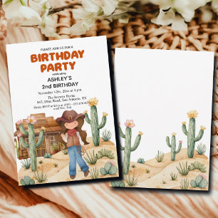 Cowboy Girl in Desert 2nd Birthday Party Invitation