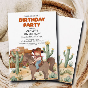 Cowboy Girl on Horse 7th Birthday Party Invitation