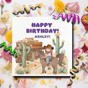 Cowboy Girl on Horse Birthday Party Napkin