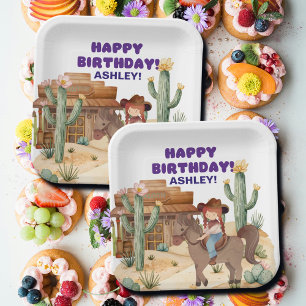 Cowboy Girl on Horse Birthday Party Paper Plate