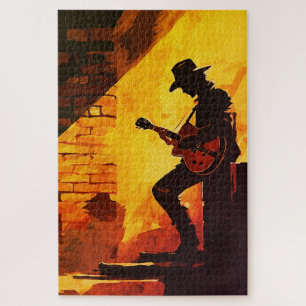 Cowboy Guitarist Wall Art – Rustic Western Musicia Jigsaw Puzzle