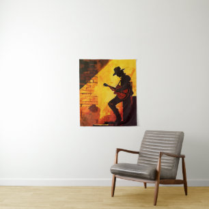 Cowboy Guitarist Wall Art – Rustic Western Musicia Tapestry