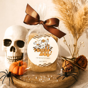 Cowboy Halloween Chequered Pattern Thanks Boo Classic Round Sticker