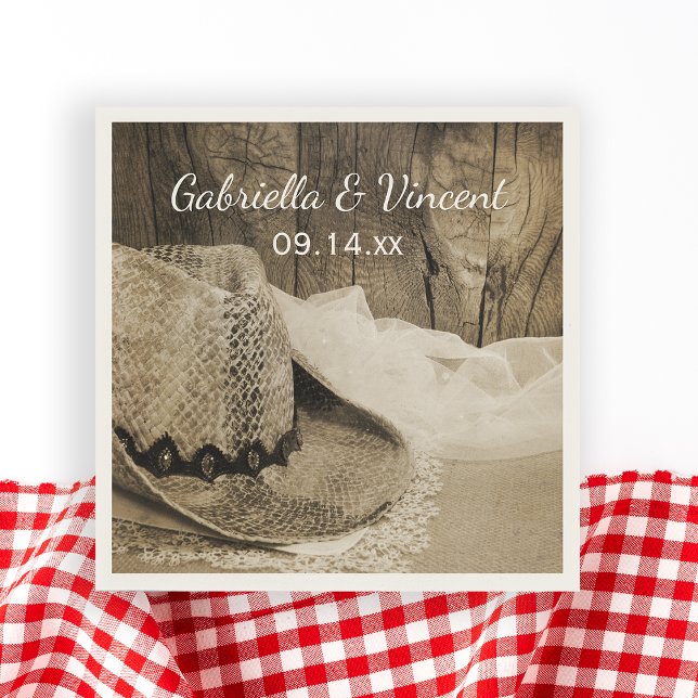 Cowboy Hat and Barn Wood Country Western Wedding Napkin (Creator Uploaded)