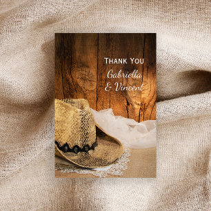 Cowboy Hat and Barn Wood Western Wedding Thank You Card