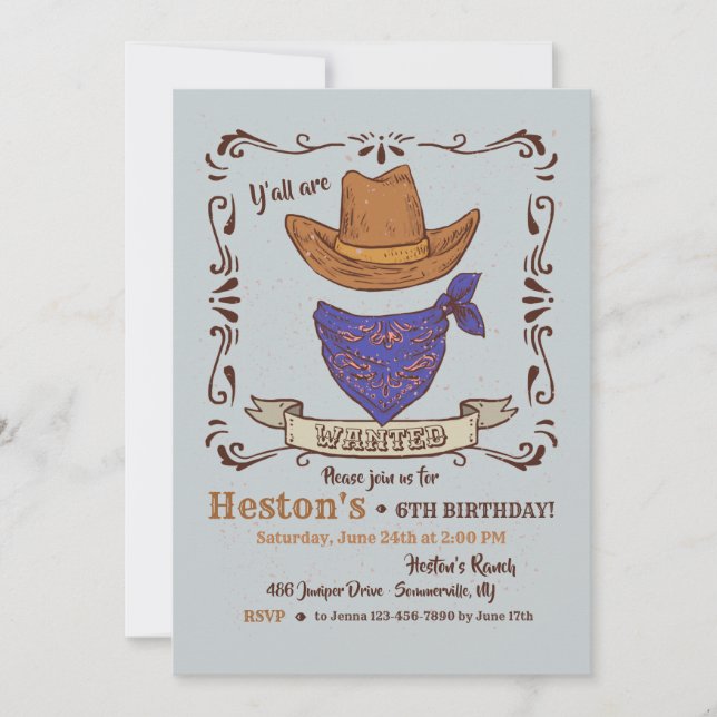 Cowboy Hat and Blue Bandana 2 Invitation (Front)