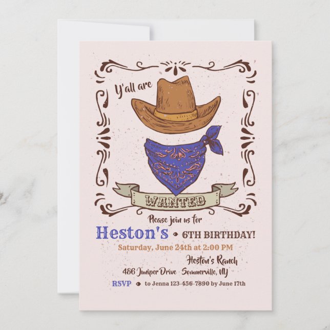 Cowboy Hat and Blue Bandana Invitation (Front)
