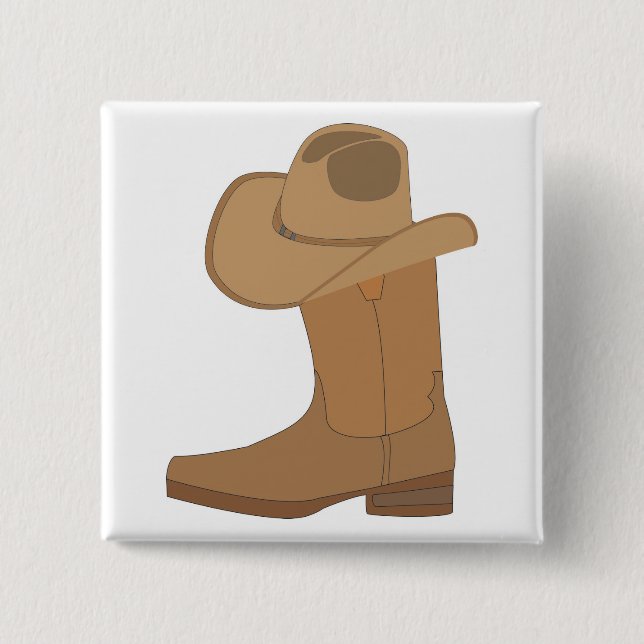 Cowboy Hat and Boot 2 Inch Square Button (Front)