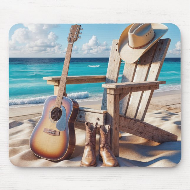 Cowboy Hat and Boots In Beach Sand Mouse Pad (Front)