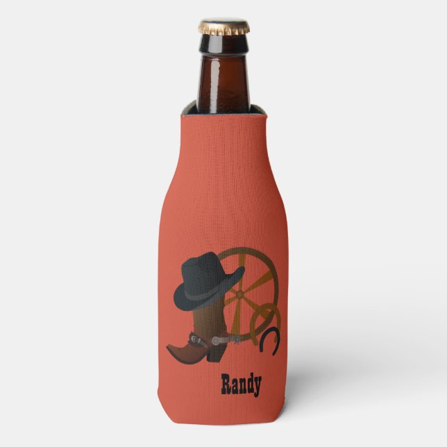 Cowboy Hat and Boots Personalized Bottle Cooler (Bottle Front)